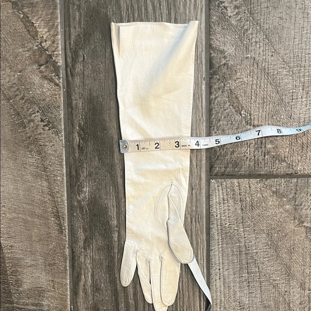 Vintage White Long kid Leather Opera Gloves